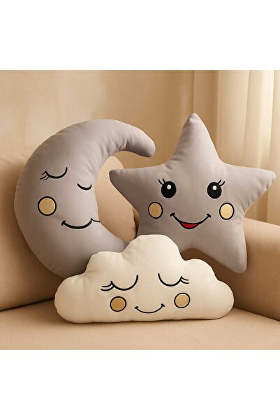 JULYA KİDS طقم وسائد أطفال لطيف مكون من 3 قطع قمر، سحابة، نجمة