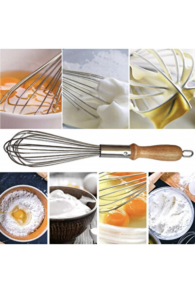 PUFO Stainless steel whisk with wooden handle and hanger for kitchen or confectionery, 37 cm
