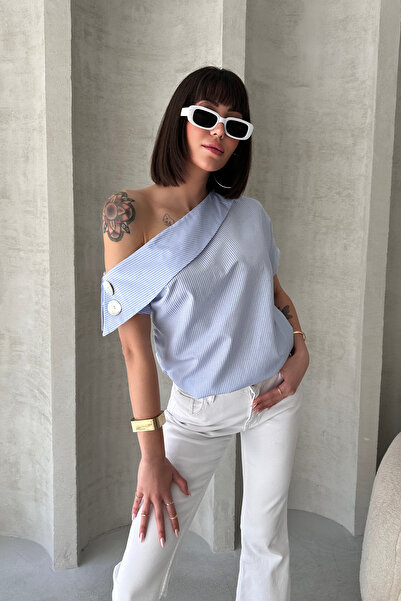 New Now Button-Detail Cross-Collar Sleeveless Design Shirt