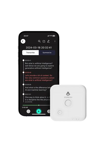 Spionescu Înregistrator vocal inteligent cu inteligență artificială de 64 GB, transcriere automată și rezumate ChatGPT, suportă 100 de limbi
