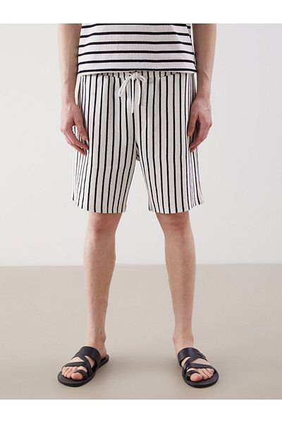 LC Waikiki Xside Men's Knitted Shorts with Tie-Up Stripes