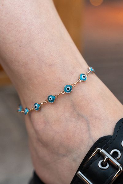 Moonjy Steel Gold Blue Evil Eye Beaded "Ocean Watch" Anklet