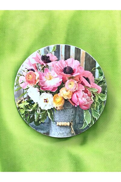 unique florya Çiçek Deseni Saksıda Çiçek Vazoda Çiçek Desenli Duvar Tabağı De...