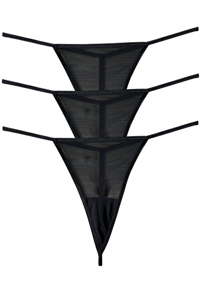 erçestil 3'lü likralı tül tanga