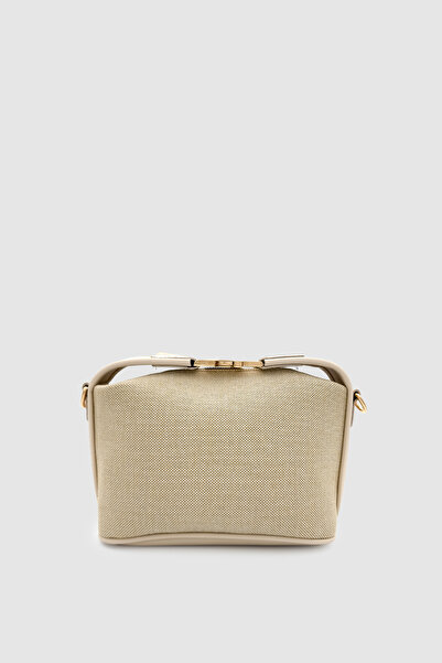 Wuclo Zyren Buckle and Zipper Closure Linen Crossbody Handbag Cream