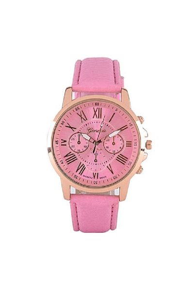 Geneva Unisex Casual Watch, Elegant Quartz Geneva Premium G191 Pink, Leather Strap, Analog Display