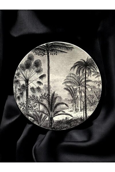 unique florya Siyah Beyaz Vintage El Yazısı Desenli Duvar Tabağı Dekoratif Ta...