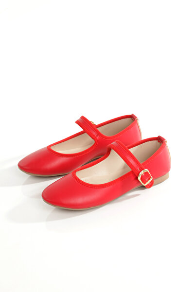 PAYZİN '' Turkan'' Red Skin Round Toe Flat Bottomed Helmet Ballerina New Season