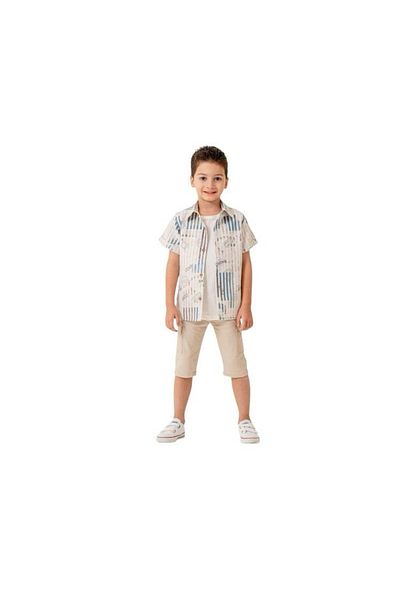 XORVİO Boys Short Sleeve Shirt Cotton T-Shirt Linen Shorts 3 Piece Set
