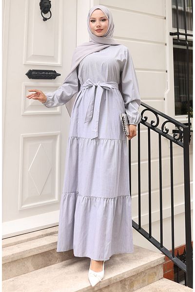 sefamerve Φόρεμα Terikoton Belted 0098-01 Γκρι