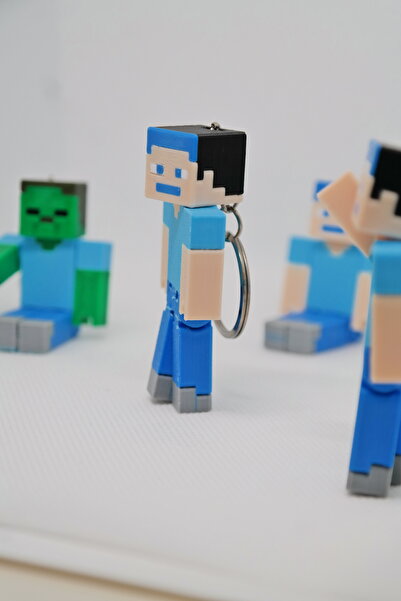 Minecraft Steve & Zombi Figür Anahtarlık - Hareketli Eklemler, Çok Renkli Tasarım