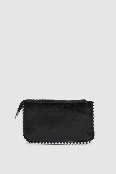 Wuclo Berie 3 Compartment Bead Detailed Cross Chain Strap Handbag Black
