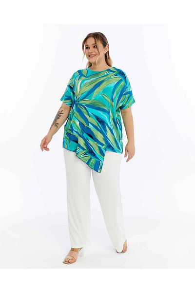 THE CABIN Women's Plus Size Asymmetrical Cut Patterned Bottom Top Suit