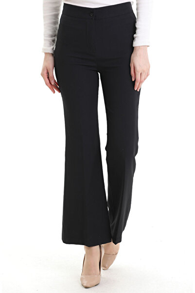 sefamerve Elastic Waist Spanish Leg Trousers 4005-01 Black