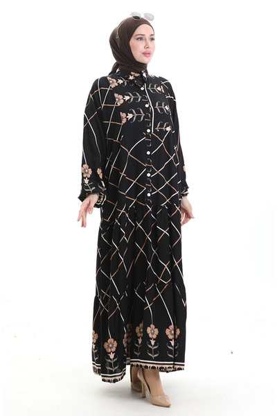 sefamerve Φόρεμα με σχέδιο Judge Collar 2075-03 Μαύρο Γαλακτόκαφλο