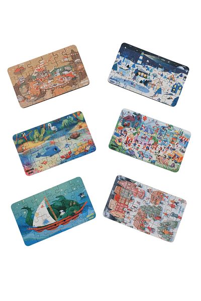 Fizello 6 Pieces 24 Pieces 12.5 X 21 cm Educational and Learning Wooden Children's Puzzle & Jigsaw Puzzle Toy Frameless
