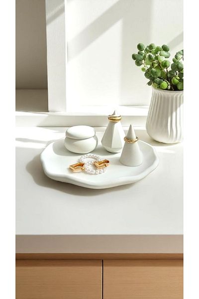 Minima Art Studio Decorative Double Ring Holder Set with Tiny Bowl and Plate
