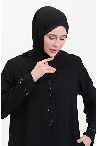 sefamerve Μεγάλο Μέγεθος Πέτρα Κεντημένο Ferace 5077-01 Μαύρο