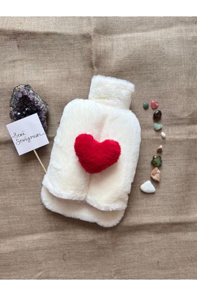 TREND COLOR Hot Water Bag White Plush with Red Heart and I Love You Note Together 2 Liters