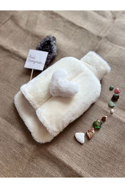TREND COLOR Hot Water Bag White Plush with White Heart and I Love You Note Together 2 Liters