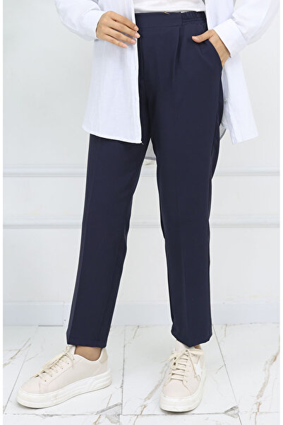 sefamerve Elastic Waist Carrot Trousers 4002-02 Navy Blue