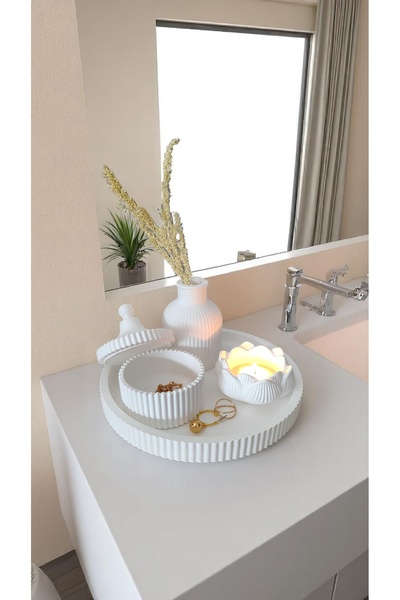 Minima Art Studio Dekoratif Tepsili Tealight Mumluk Dört Parça Set