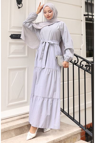 sefamerve Φόρεμα Terikoton Belted 0098-01 Γκρι