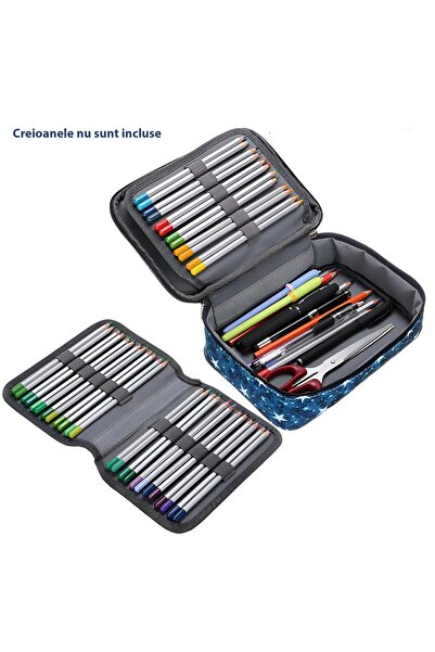 ZEQAS Penar cu 4 compartimente, 72 de accesorii, textil lavabil, cu mâner și stele, albastru