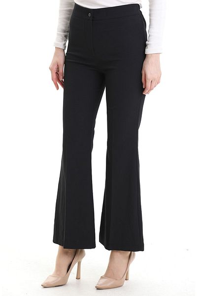 sefamerve Pantaloni spaniole cu talie elastică 4005-01 Negri