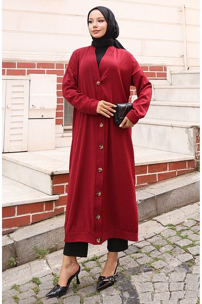 sefamerve Κουμπωτό Μακρύ Μακρύ Μπουζί 0096-03 Claret Red