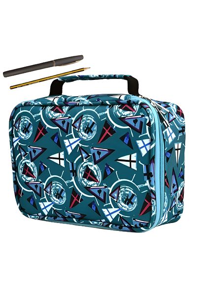 ZEQAS Pencil Case Bag 4 Compartments 72 Accessories Washable Textile Blue Handle 22.5×15×6.5cm