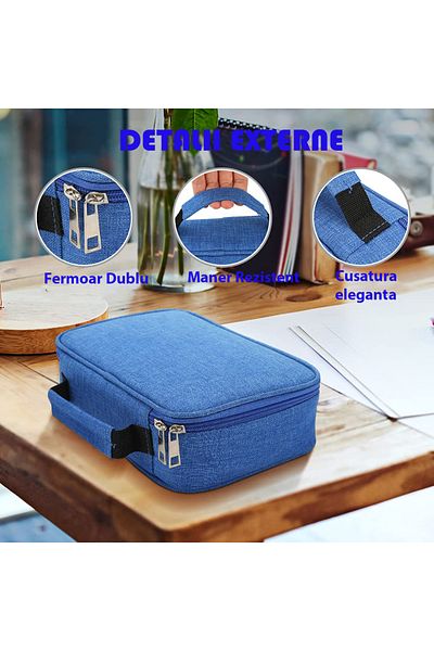 ZEQAS Penar 4 Compartimente pentru 72 Accesorii, Textil Lavabil, Mâner, 22.5×15×6.5cm, Albastru