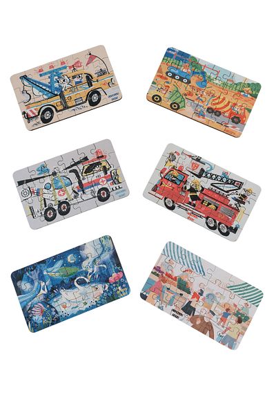 Fizello 6 Pieces 24 Pieces 12.5 X 21 cm Educational and Learning Wooden Children's Puzzle & Jigsaw Puzzle Toy Frameless