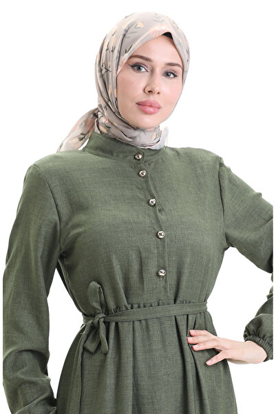 sefamerve Φόρεμα με λαβή και κουμπί 0104-03 Χακί