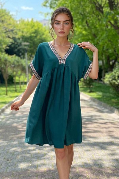 bacc Emerald Embroidery Border Detailed Comfortable Fit Viscon Woven Dress Bcvl-2530000
