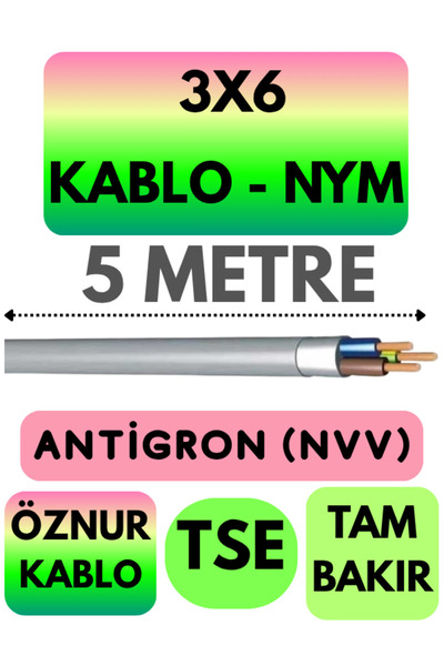 Avarson Öznur 3X6 ANTİGRON (NYM) Kablo (Gri) Metre Seçenekli 5 METRE