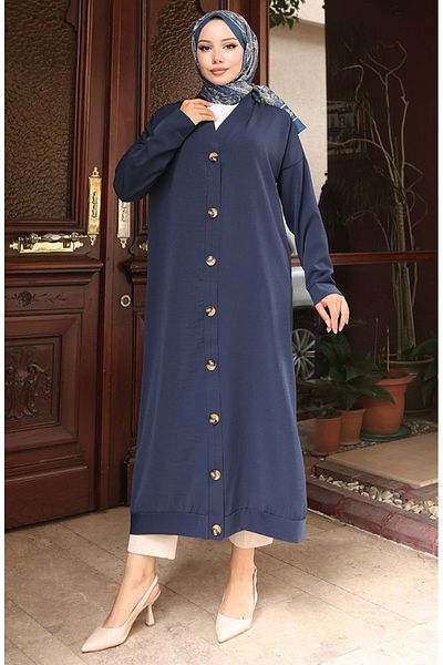 sefamerve Full Buttoned Long Tunic 0096-04 Navy Blue
