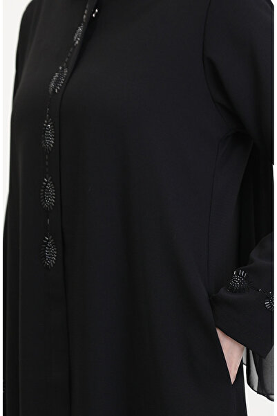 sefamerve Μεγάλο Μέγεθος Πέτρα Κεντημένο Ferace 5077-01 Μαύρο