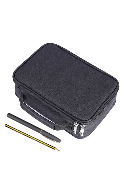 ZEQAS Pencil Case 4 Compartments for 72 Accessories, Washable Textile, Handle, 22.5×15×6.5cm, Black
