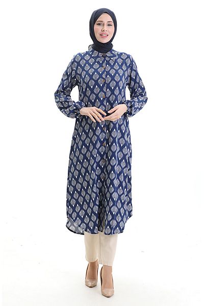 sefamerve Full Buttoned Long Tunic 0092-03 Navy Blue