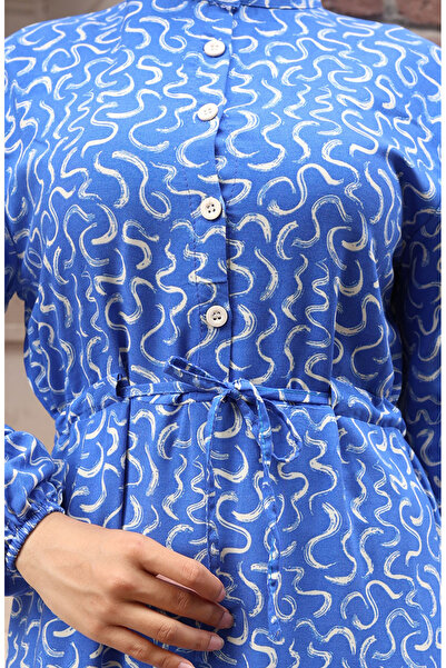 sefamerve Φόρεμα με μοτίβο με δαντέλα στη μέση 2079-04 Indigo