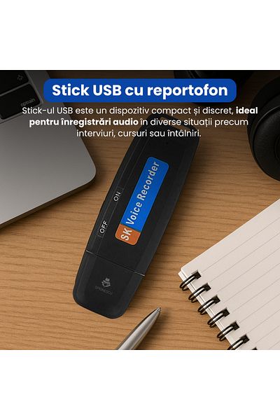 Spionescu USB stick with voice recorder, Spy, audio recording up to 12h, TF Card Slot, quick activation