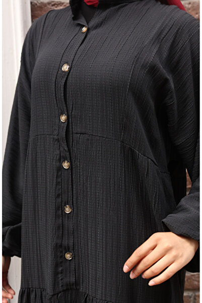 sefamerve Φόρεμα με μισό κουμπί με λαβή ελαστικό 2074-03 Μαύρο