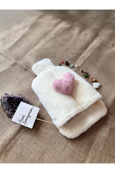 TREND COLOR Hot Water Bag White Plush with Pink Heart and I Love You Note Together 2 Liters