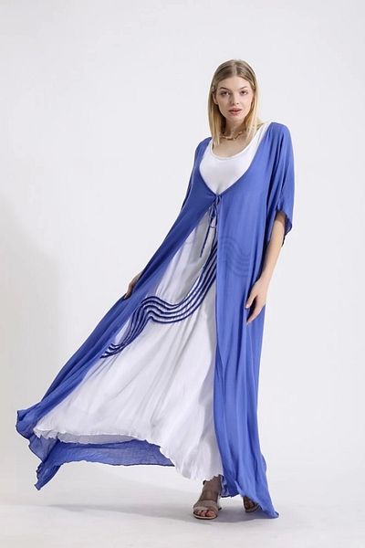 SUMEF Dress with Filter and Cardigan Suit-Blue