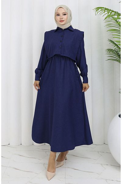 sefamerve Πουκάμισο γιακά Bolero Λεπτομερές φόρεμα 2051-01 Navy Blue