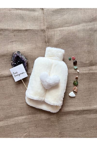 TREND COLOR Hot Water Bag White Plush with White Heart and I Love You Note Together 2 Liters