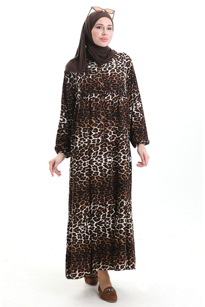 sefamerve Φόρεμα με κουμπιά με σχέδιο Leopard 2071-01 Καφέ Μαύρο
