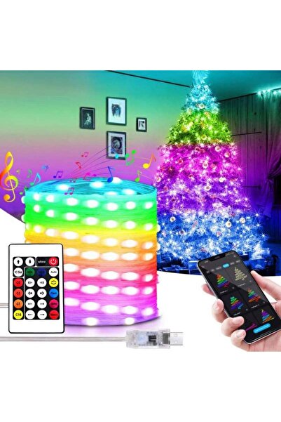 SIKS Instalație inteligentă RGB Wi-Fi de Crăciun, pentru bradul de Crăciun, 10 metri, conexiune Bluetooth