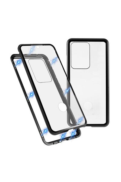 OEM Husă pentru Samsung Galaxy S20 Ultra - sticlă frontală și spate cu acoperire la 360 de grade, ramă metalică cu magneți, neagră